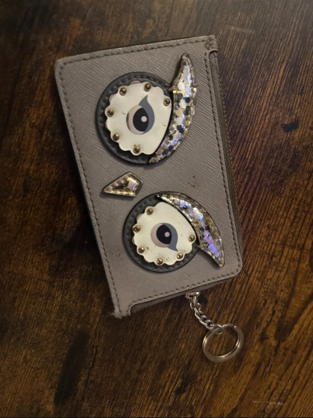 Kate spadeStylish Gray Wallet cardholder Keychain owl